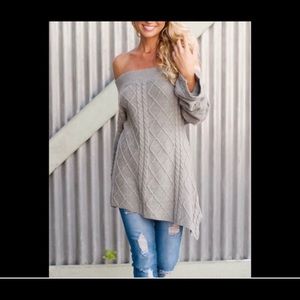 Off the shoulder cable knit sweater